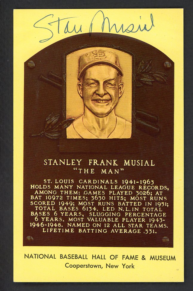 Yellow Hall of Fame Postcard Stan Musial Cardinals Signed Autographed