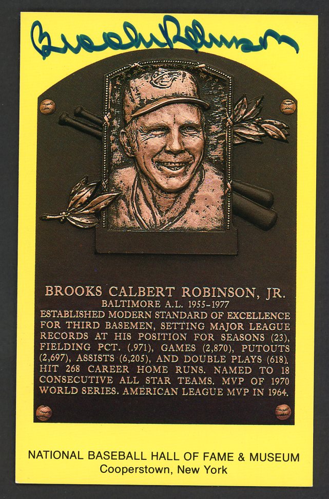 Yellow Hall of Fame Postcard Brooks Robinson Orioles Signed Autographed