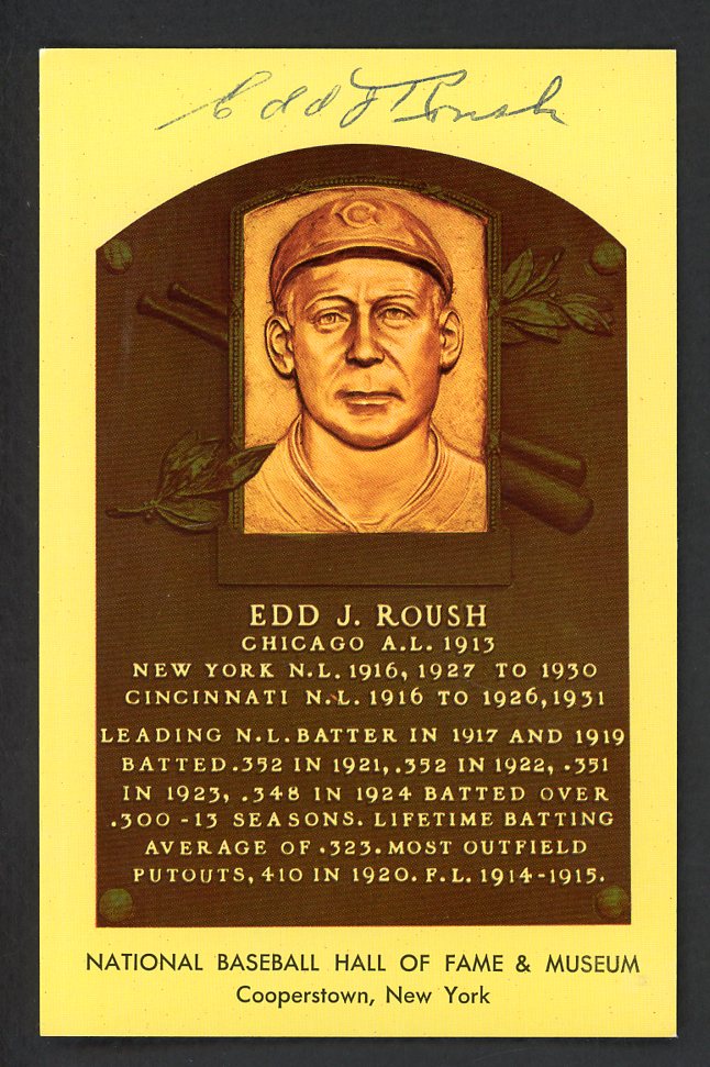 Yellow Hall of Fame Postcard Edd Roush White Sox Signed Autographed