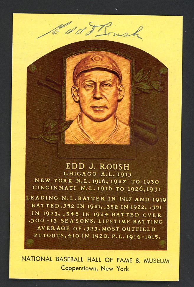 Yellow Hall of Fame Postcard Edd Roush White Sox Signed Autographed