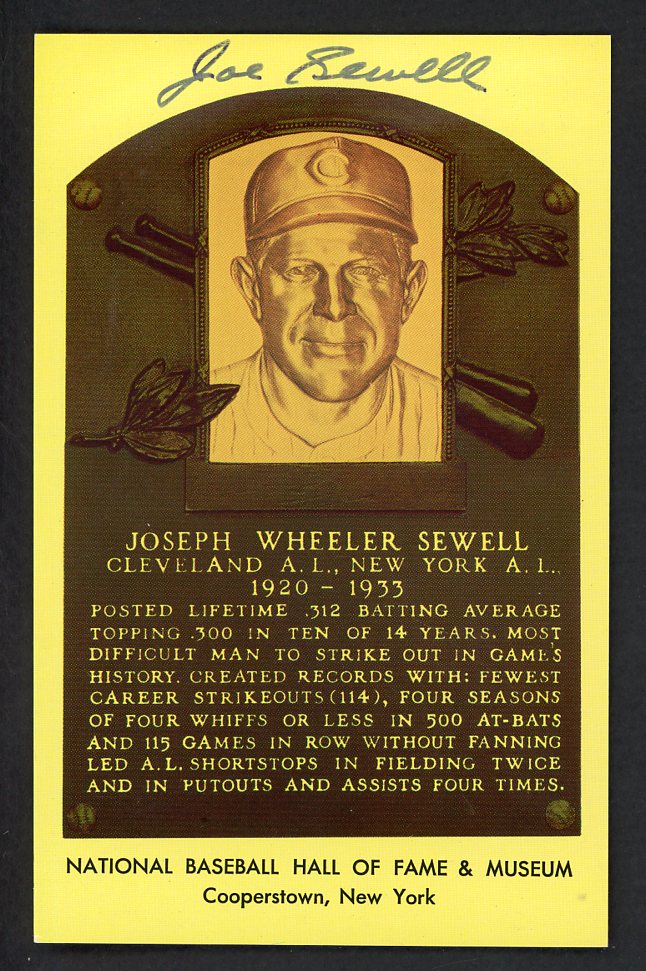 Yellow Hall of Fame Postcard Joe Sewell Indians Signed Autographed