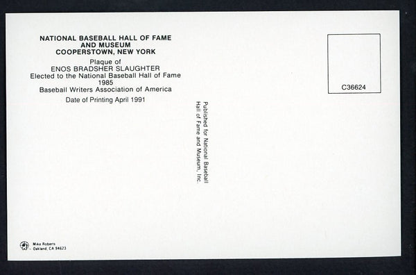 Yellow Hall of Fame Postcard Enos Slaughter Cardinals Signed Autographed