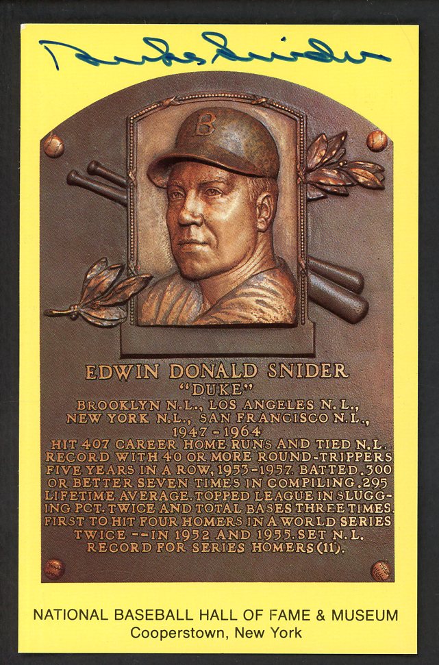 Yellow Hall of Fame Postcard Duke Snider Dodgers Signed Autographed