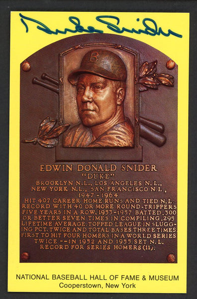 Yellow Hall of Fame Postcard Duke Snider Dodgers Signed Autographed