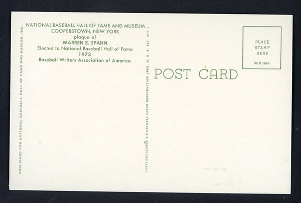Yellow Hall of Fame Postcard Warren Spahn Braves Signed Autographed