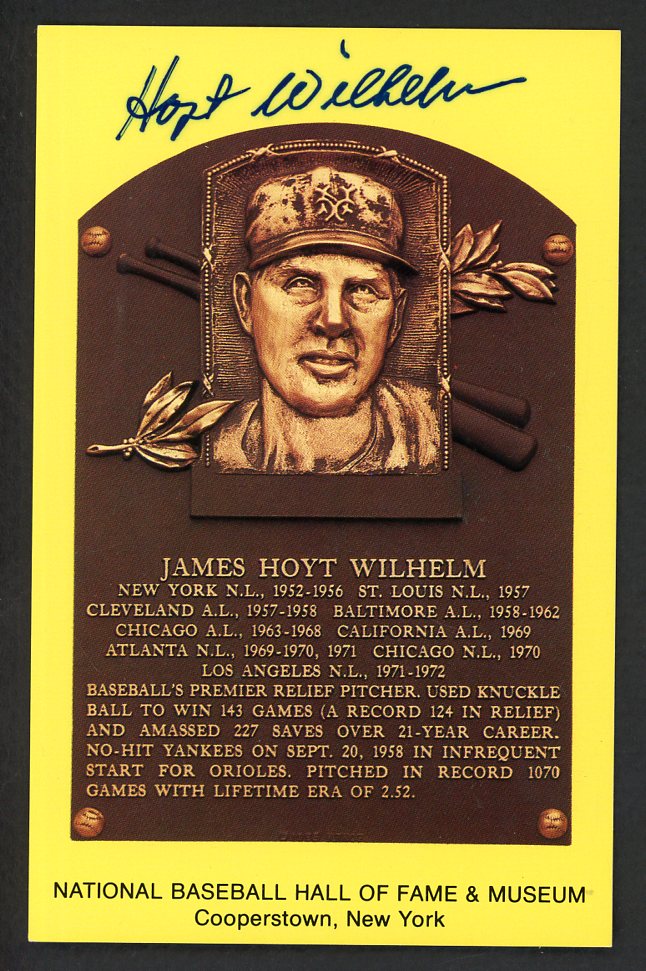 Yellow Hall of Fame Postcard Hoyt Wilhelm Giants Signed Autographed