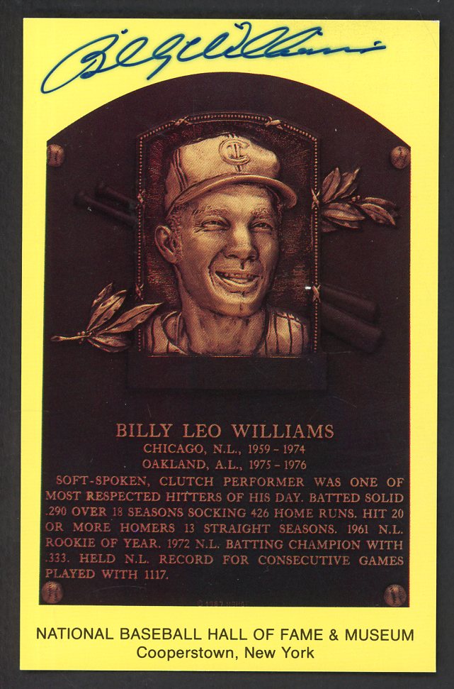 Yellow Hall of Fame Postcard Billy Williams Cubs Signed Autographed