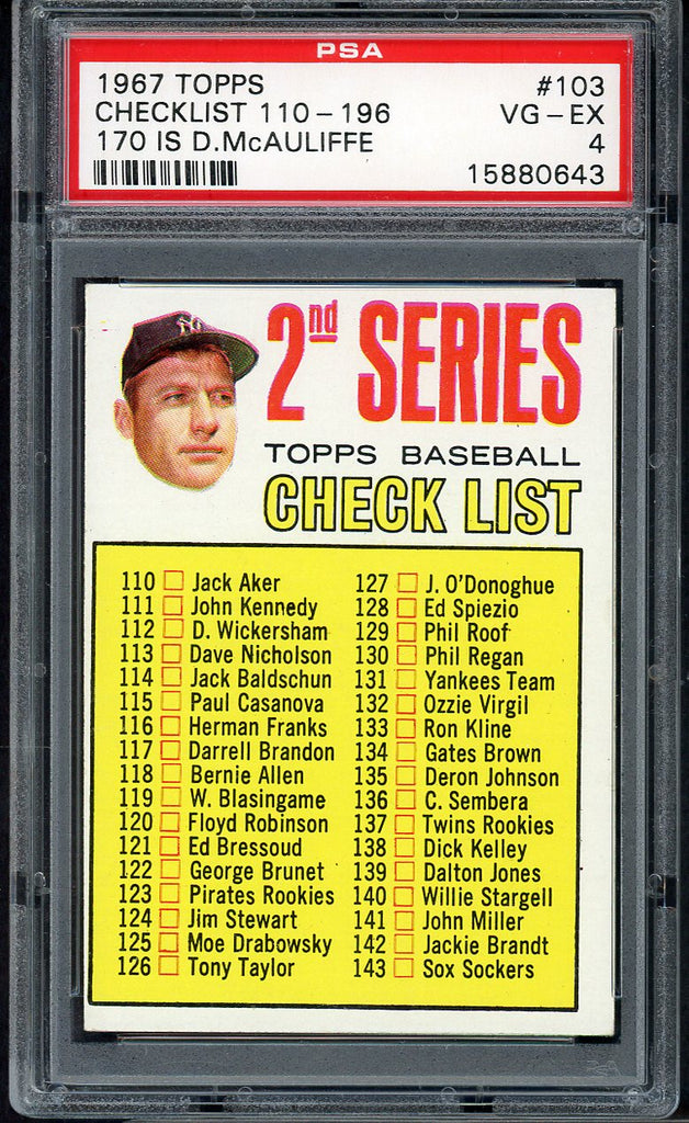 1967 Topps Baseball #103 Checklist 2 Mickey Mantle PSA 4 VG-EX 545286