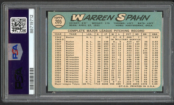 1965 Topps Baseball #205 Warren Spahn Mets PSA 7 NM 545305