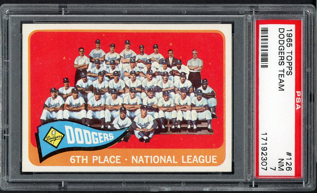 1965 Topps Baseball #126 Los Angeles Dodgers Team PSA 7 NM 545336
