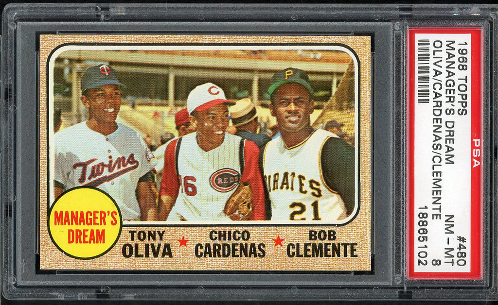 1968 Topps Baseball #480 Roberto Clemente Tony Oliva PSA 8 NM/MT 545342