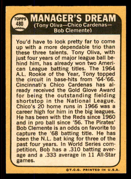 1968 Topps Baseball #480 Roberto Clemente Tony Oliva EX-MT 545360