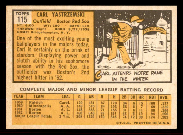 1963 Topps Baseball #115 Carl Yastrzemski Red Sox EX 545370