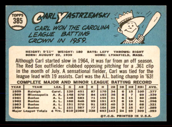 1965 Topps Baseball #385 Carl Yastrzemski Red Sox EX-MT 545475