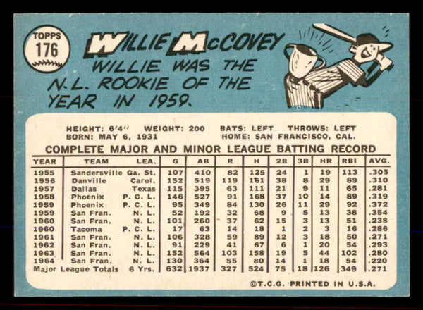 1965 Topps Baseball #176 Willie McCovey Giants EX-MT 545481