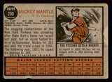 1962 Topps Baseball #200 Mickey Mantle Yankees GD-VG 545485