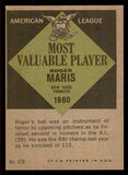 1961 Topps Baseball #478 Roger Maris MVP Yankees VG-EX 545496