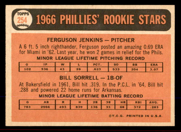 1966 Topps Baseball #254 Fergie Jenkins Phillies EX-MT 545550