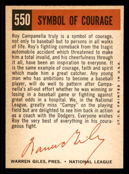 1959 Topps Baseball #550 Roy Campanella Dodgers NR-MT 545614