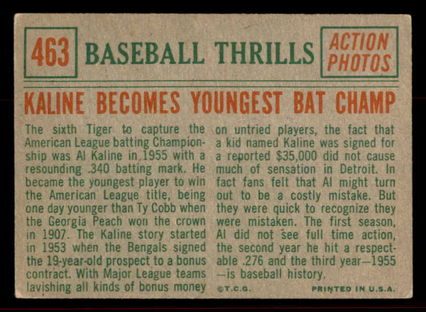 1959 Topps Baseball #463 Al Kaline IA Tigers EX 545620
