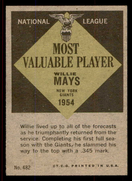 1961 Topps Baseball #482 Willie Mays MVP Giants EX+/EX-MT 545740