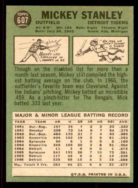 1967 Topps Baseball #607 Mickey Stanley Tigers NR-MT 545796