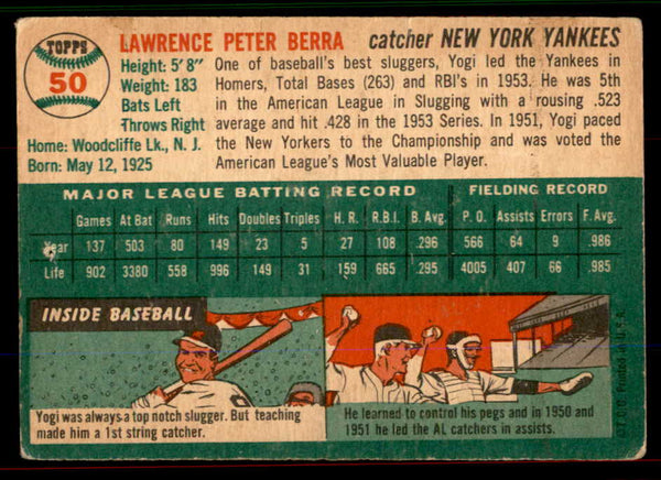 1954 Topps Baseball #050 Yogi Berra Yankees Good pin hole 545845