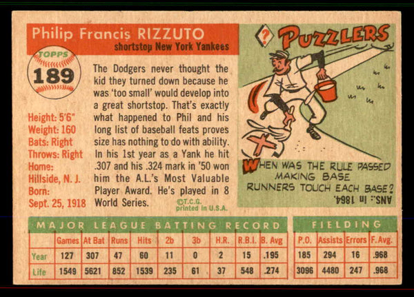 1955 Topps Baseball #189 Phil Rizzuto Yankees EX-MT 545852