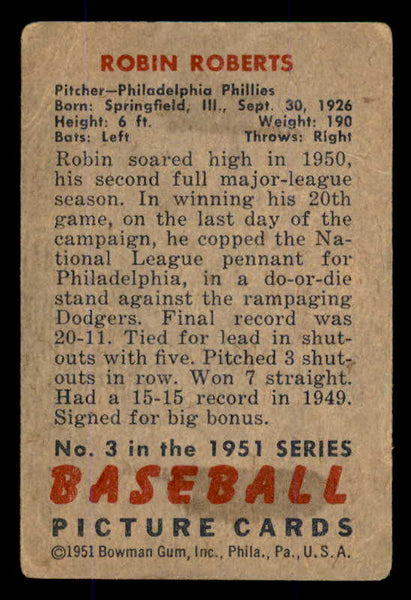 1951 Bowman Baseball #003 Robin Roberts Phillies GD-VG 545895
