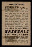1952 Bowman Baseball #156 Warren Spahn Braves VG-EX 545910