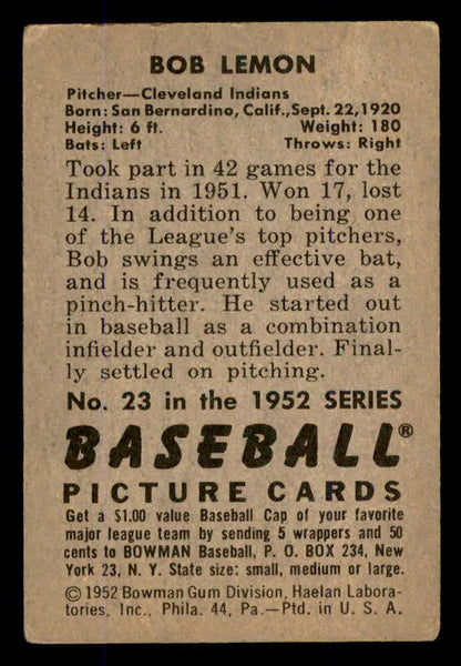 1952 Bowman Baseball #023 Bob Lemon Indians VG-EX 545920