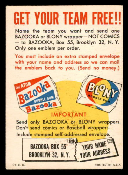 1958 Topps Baseball Felt Emblem Card VG-EX/EX 545981