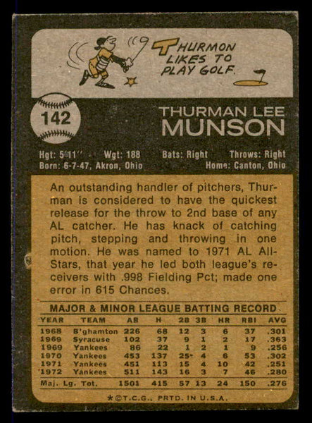 1973 Topps Baseball #142 Thurman Munson Yankees VG-EX 546043