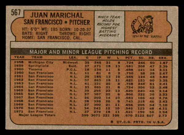 1972 Topps Baseball #567 Juan Marichal Giants VG-EX 546088
