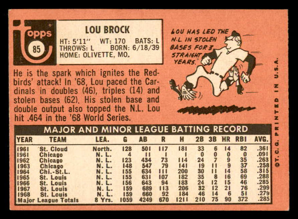 1969 Topps Baseball #085 Lou Brock Cardinals EX+/EX-MT 546131