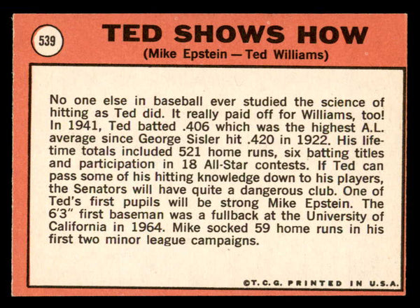 1969 Topps Baseball #539 Ted Williams Mike Epstein EX-MT 546147