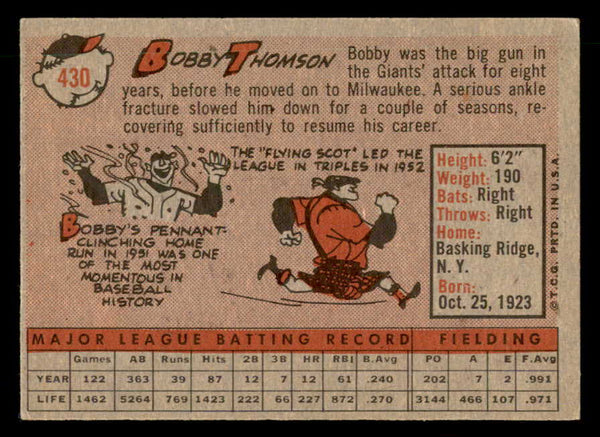 1958 Topps #430 Bobby Thomson Cubs Signed Autographed
