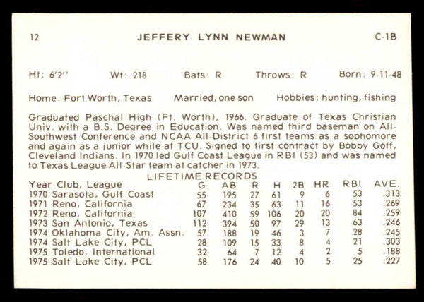 1976 Cramer #012 Jeff Newman Tucson Signed Autographed
