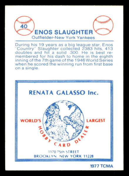 1977 TCMA #040 Enos Slaughter Yankees Signed Autographed