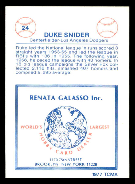 1977 TCMA #024 Duke Snider Dodgers Signed Autographed