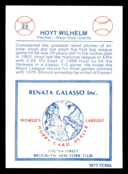 1977 TCMA #023 Hoyt Wilhelm Giants Signed Autographed