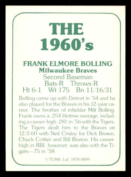 1978 TCMA #009 Frank Bolling Braves Signed Autographed