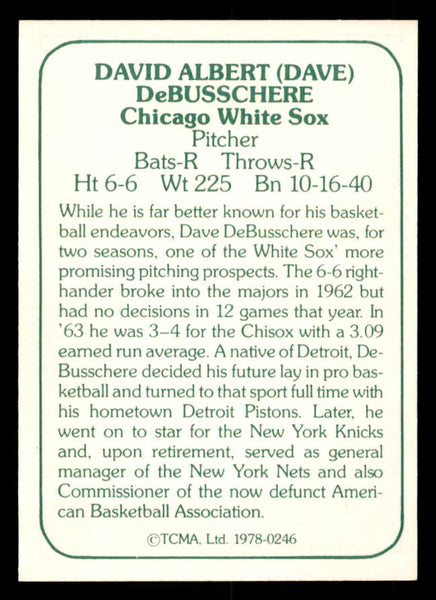 1978 TCMA #246 Dave DeBusschere White Sox Signed Autographed