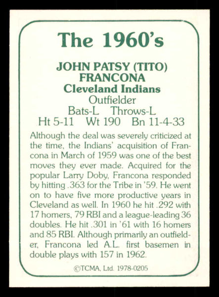 1978 TCMA #205 Tito Francona Indians Signed Autographed