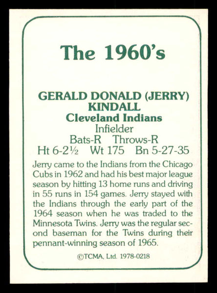 1978 TCMA #218 Jerry Kindall Indians Signed Autographed