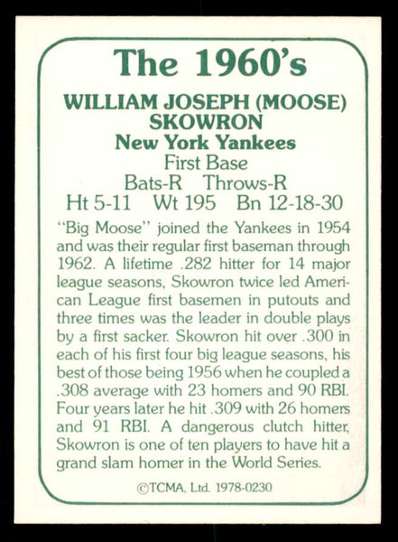 1978 TCMA #230 Bill Skowron Yankees Signed Autographed