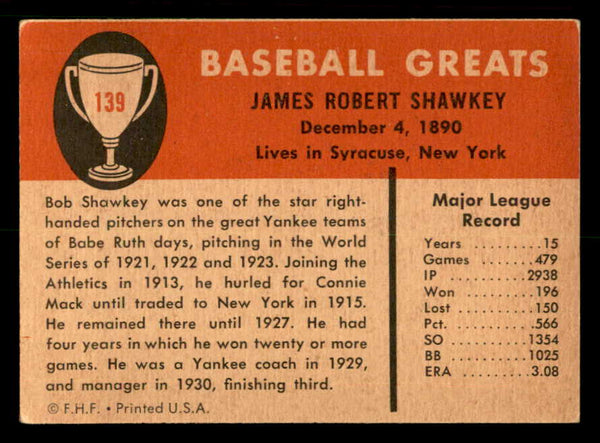 1961 Fleer #139 Bob Shawkey Giants Signed Autographed