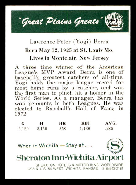 1975 Great Plains Greats #022 Yogi Berra Signed Autographed