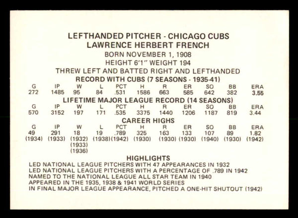1976 Chicago Greats Larry French Cubs Signed Autographed