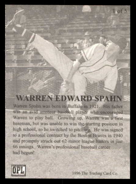 1996 Front Row #001 Warren Spahn Braves Signed Autographed